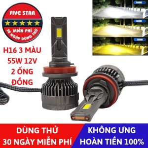 Bóng Led H16 3 màu 55W 12V 2 ống đồng - Five Star F87 - Dùng thử 30 ngày miễn phí, Bảo hành 3 năm đổi mới