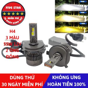 Bóng Led H4 3 màu 55W 12V 2 ống đồng - Five Star F87 - Dùng thử 30 ngày miễn phí, Bảo hành 3 năm đổi mới