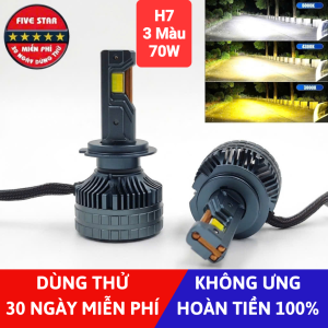 Bóng Led H7 3 màu 70W 12V 24V 3 ống đồng - Five Star F89